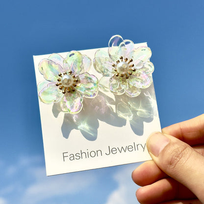 Colorful Resin Flower Petal Earrings Sweet Floral Studs