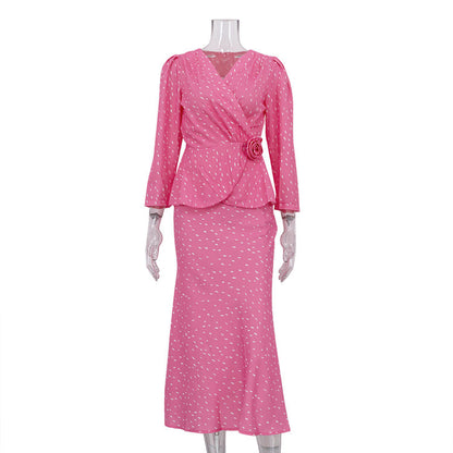 Fashionable V-Neck Long Sleeve Top and Bodycon Skirt Set