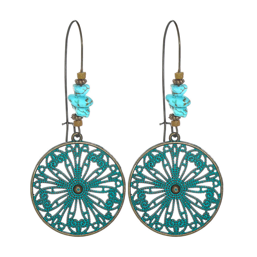 Fashionable Retro Round Flower Drop Earrings for Women