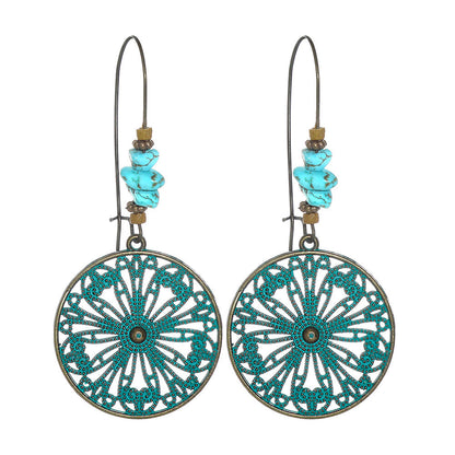 Fashionable Retro Round Flower Drop Earrings for Women