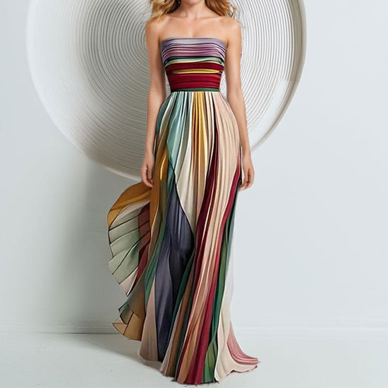 Elegant Printed Maxi Dress with High Waist