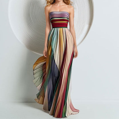 Elegant Printed Maxi Dress with High Waist
