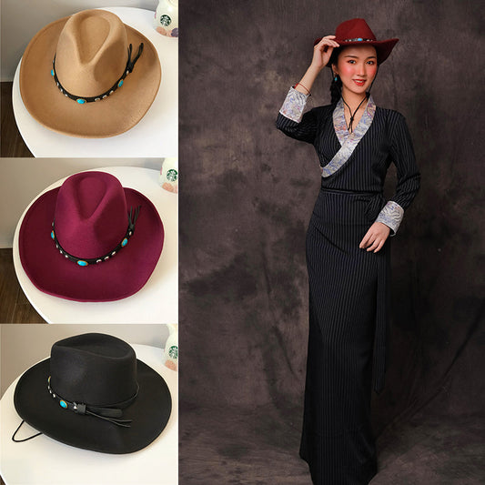 Tibetan Hat Ethnic Style Tibetan Sunshade Hat Wool Sun Hat Men'S And Women'S Felt Hat Sunscreen Hat