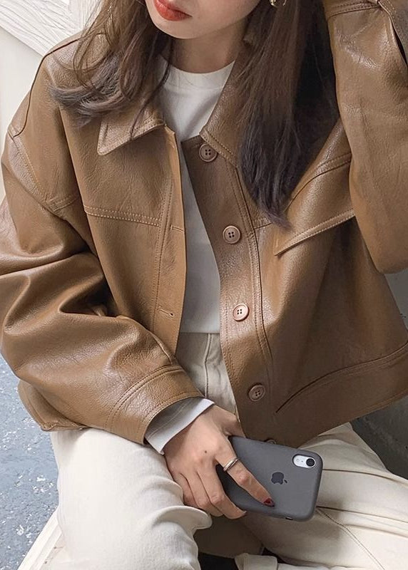 Faux Leather Cropped Jacket With Boxy Silhouette
