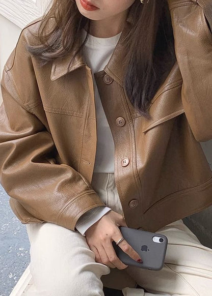Faux Leather Cropped Jacket With Boxy Silhouette