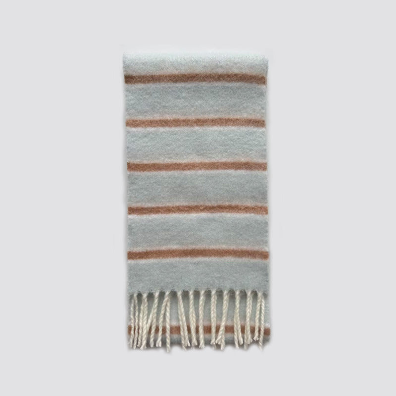 Color Block Striped Scarf with Fringes Stylish Warm Scarf