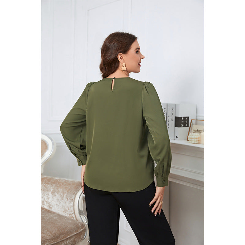 Loose Fit Green Long Sleeve Women'S Shirt