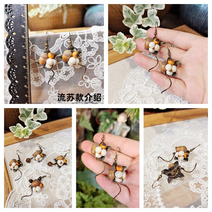 Geometric Botanical Wood Acorn Dangle Earrings