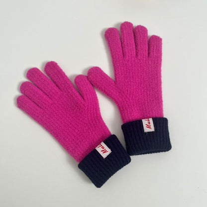 Color Block Splicing Wool Knit Gloves