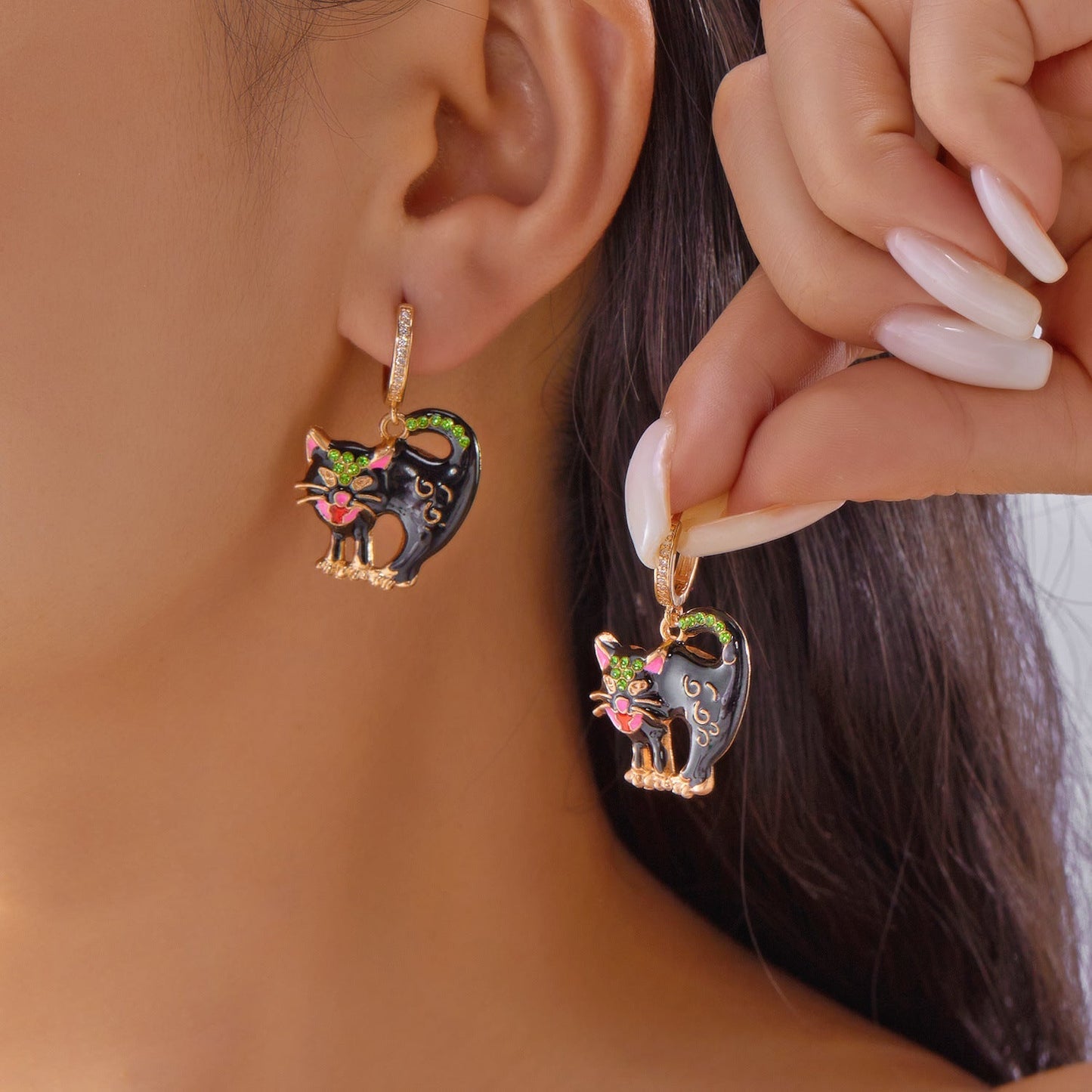 Halloween Enamel Pumpkin Rhinestone Hoop Earrings