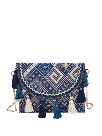Vintage Ethnic Style Shoulder Bag Woven Canvas Crossbody Bag