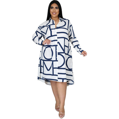 Floral Pleated Waist Shirt Dress Plus Size Casual