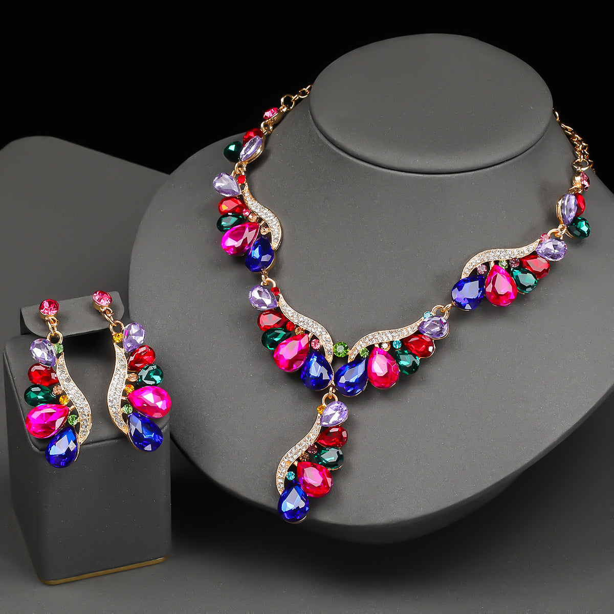 Luxury Drop-Shaped Gemstone Necklace and Earring Set for Formal Events