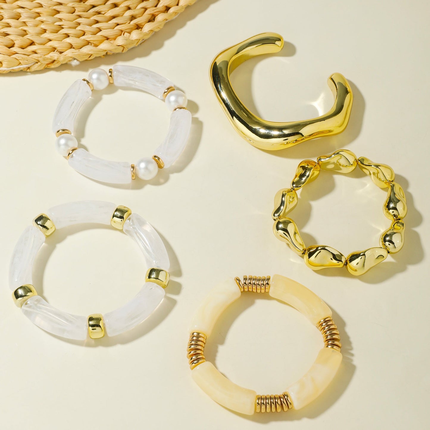 Exaggerated Acrylic Bead Bracelet Set Colorful Retro Jewelry