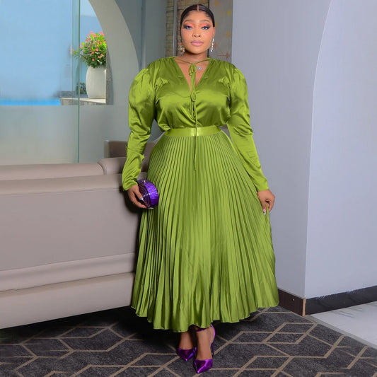 Elegant Solid Color Long Sleeve Dress Set