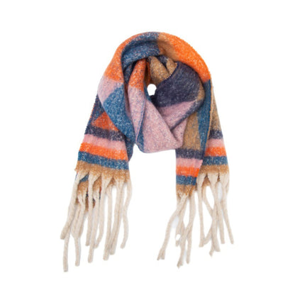 Winter Cozy Tassel Color Block Warm Scarf