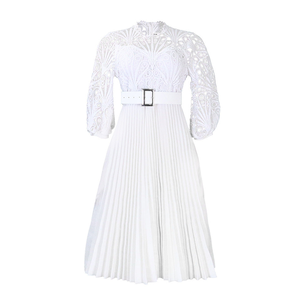 Elegant Lace Pleated Dress All-Season Casual Dress
