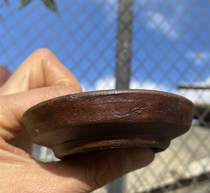 Nepalese Gilded Gray Pottery With Six Character Mantra Circular Handmade Incense Holder