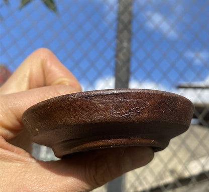 Nepalese Gilded Gray Pottery With Six Character Mantra Circular Handmade Incense Holder
