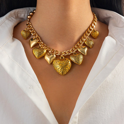 Vintage Heart Pendant Necklace Metallic Design Copper Chain