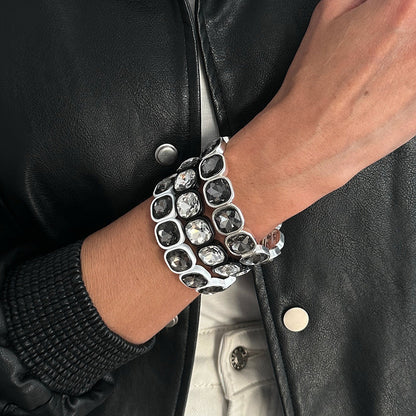 Trendy Geometric Acrylic Beaded Bracelets Stackable Metal Bangles For Women