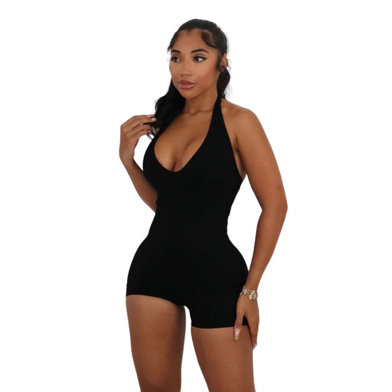 Summer Casual Sexy Halter Neck High-Waisted Bodysuit Shorts