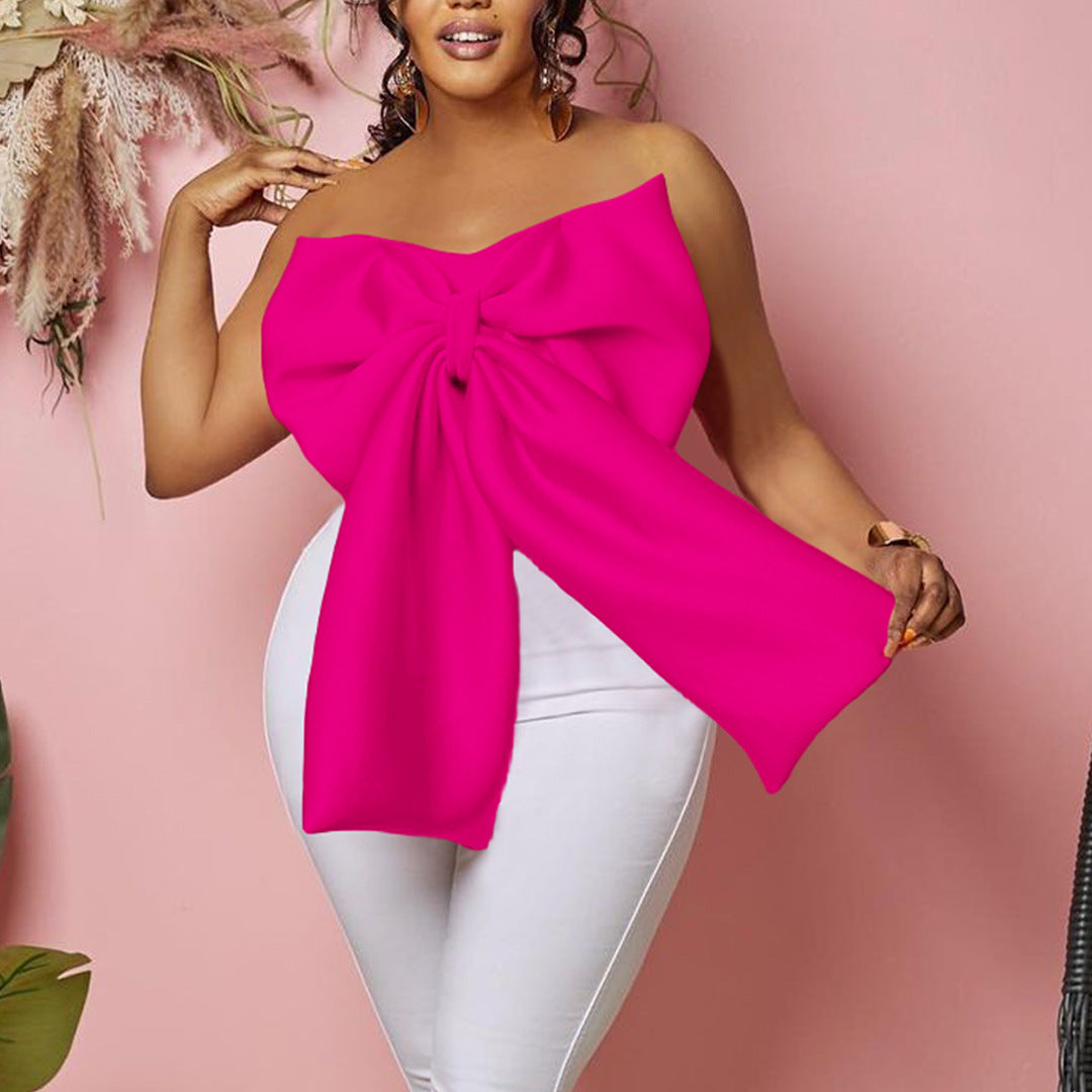 Women鈥檚 Sexy Bow Tie Crop Top Strapless Shirt
