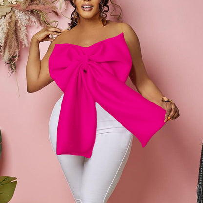 Women鈥檚 Sexy Bow Tie Crop Top Strapless Shirt