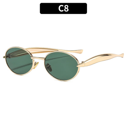 Metal Oval Sunglasses Stylish UV400 Protective Eyewear