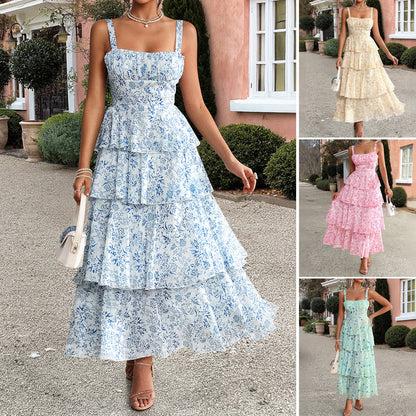 Floral Print Chiffon Maxi Dress for Women
