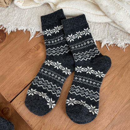 Vintage Snowflake Print Thicken Warm Crew Socks