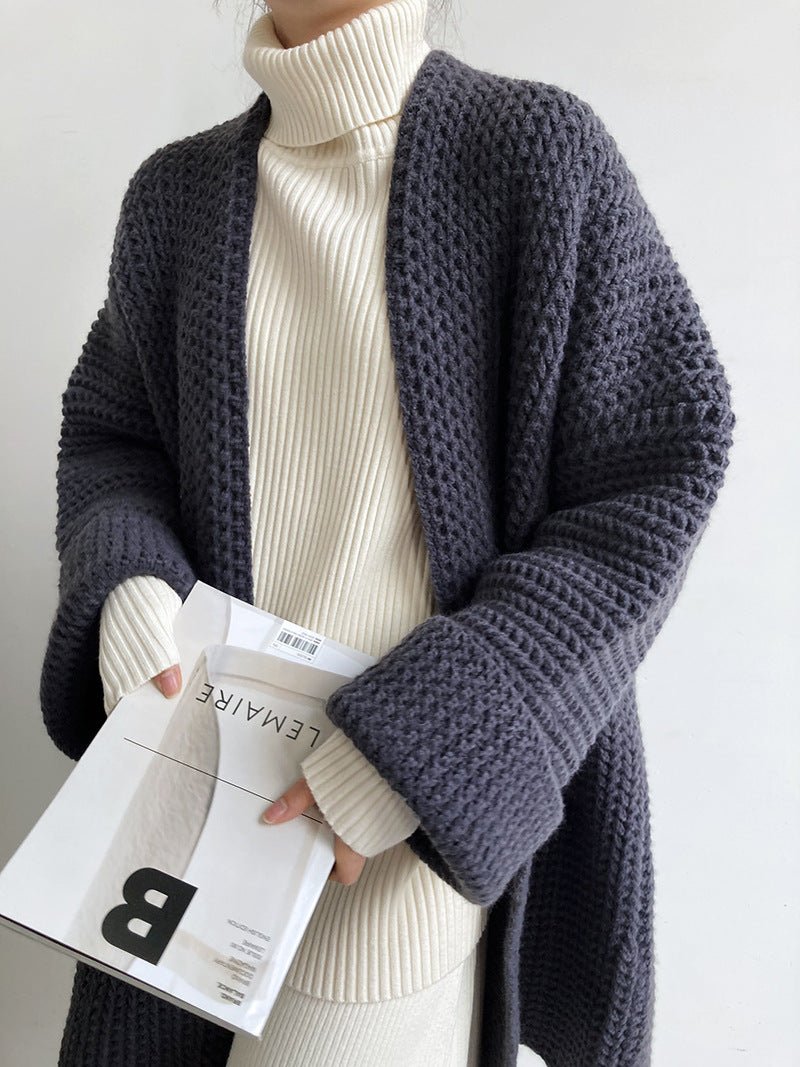 Solid Color Hollow Out Open Front Knit Cardigan