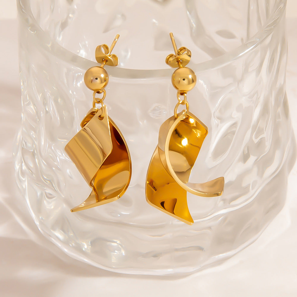 Geometric Stainless Steel Earrings with Embedded Crystal