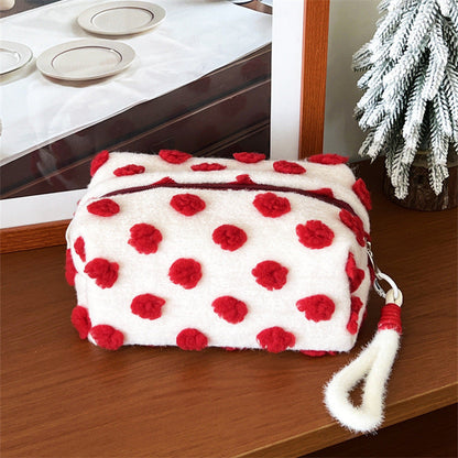 Plush Polka Dots Portable Cosmetic Bag