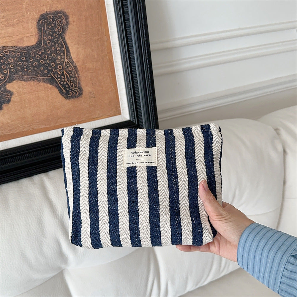 Striped Color Block Simple Make Up Bag