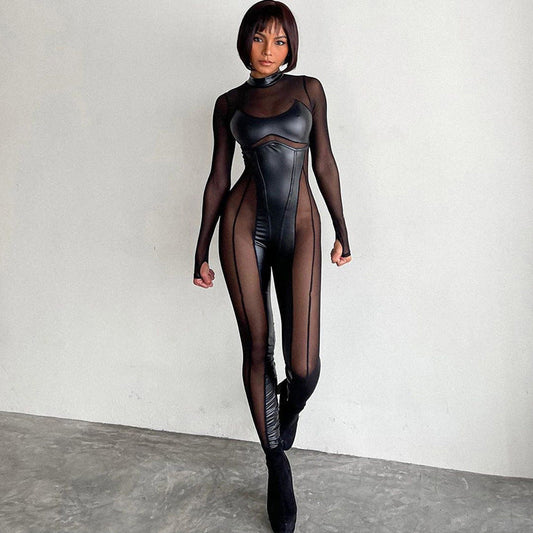 Stylish Black Long Sleeve Jumpsuit with Zipper Detail