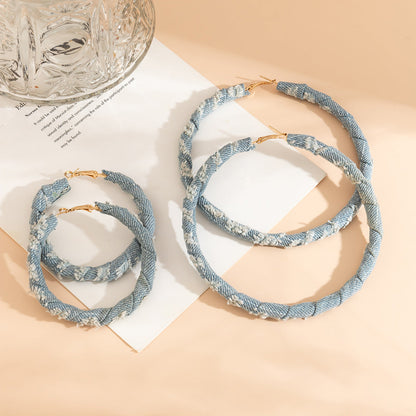 Vintage Statement Denim Print Hoop Earrings For Women