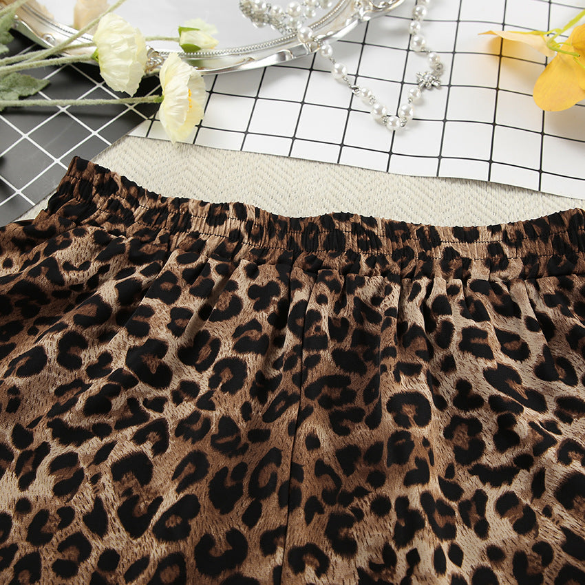 Leopard Print Lapel Sleepwear Sets