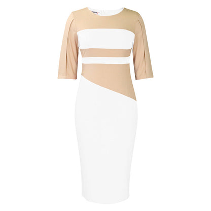Chic Color Block Pencil Dress Elegant Office Style