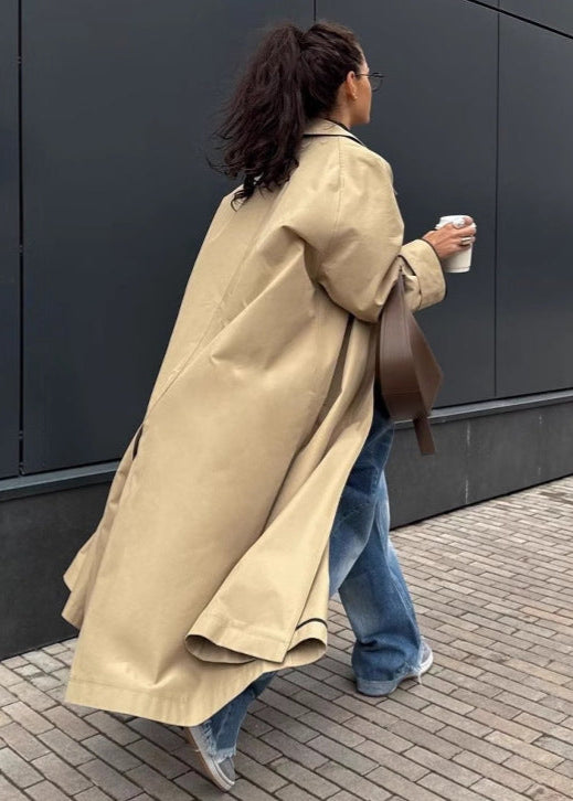 Oversized Trench Coat Durable Fabric Khaki