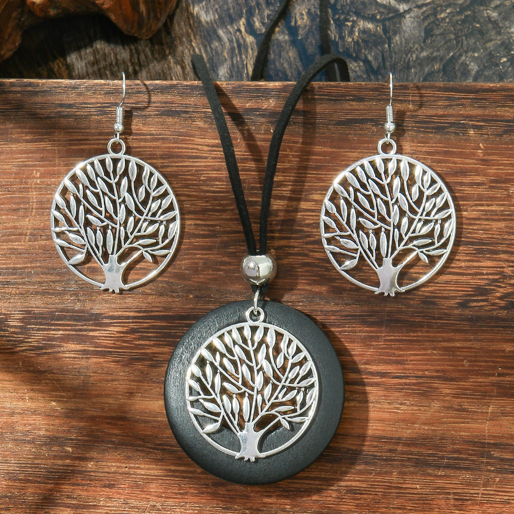 Vintage Ethnic Style Alloy Earrings Necklace Set Tree Design Jewelry