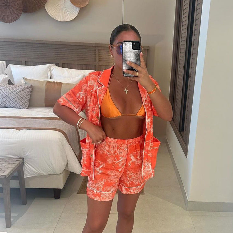 Trendy Loose Fit Printed Top & High Waist Shorts Two-Piece Set