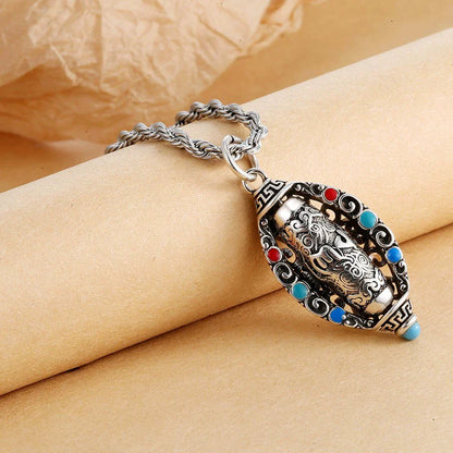 S925 Silver-Plated Rotating Six-Character Mantra Sutra Pendant, Men'S And Women'S Tibetan Style Retro And Old Necklace