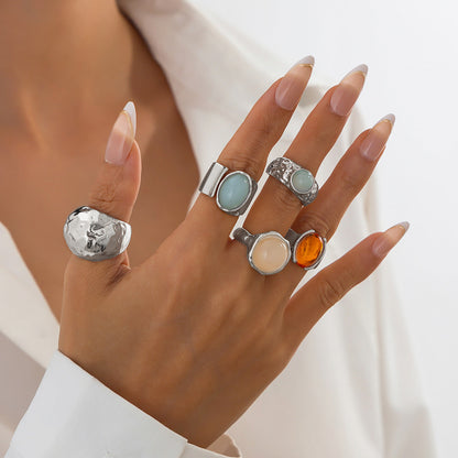 Geometric Vintage Gemstone Ring Set For Women