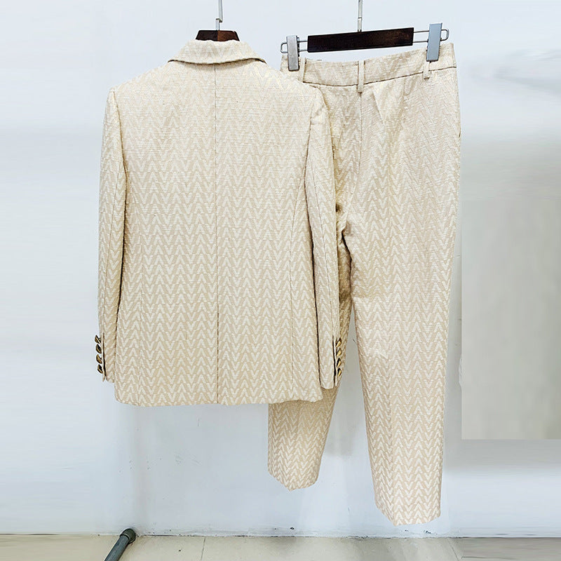 Elegant Jacquard Blazer And Trousers Set For Events