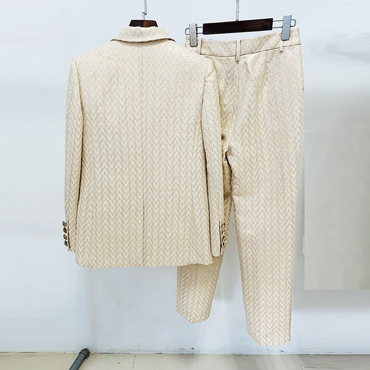 Elegant Jacquard Blazer And Trousers Set For Events