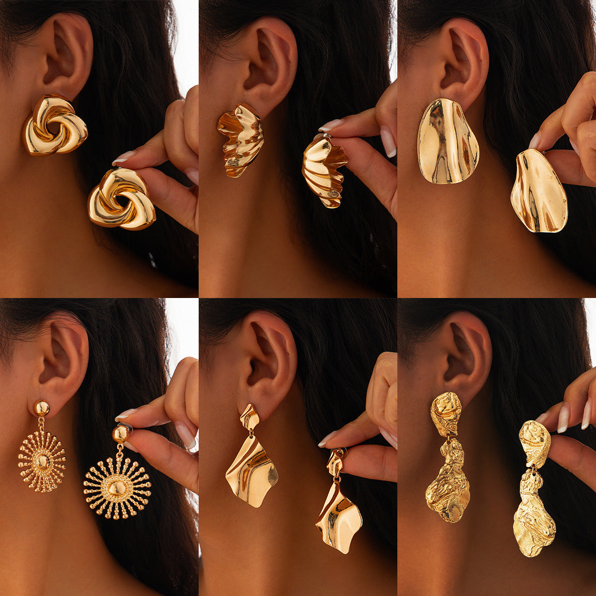 Geometric Metal Flower Stud Earrings Trendy Casual