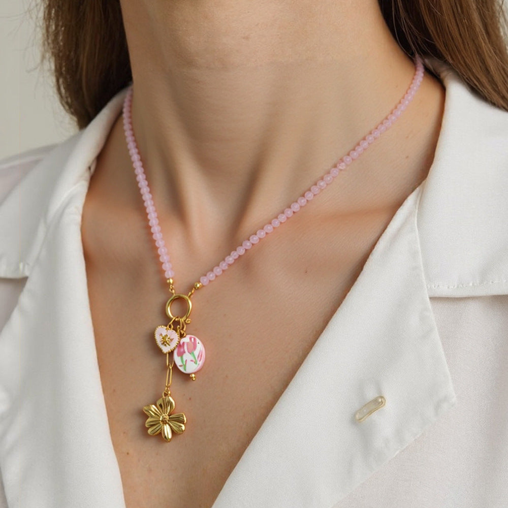 Floral Sun Pendant Stainless Steel Necklace Trendy Casual Choker