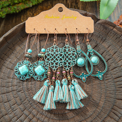 Vintage Bohemian Hollow Geometric Tassel Earrings
