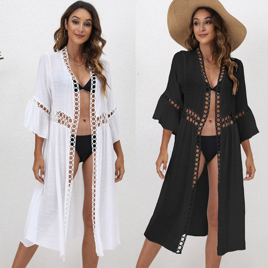 Beach Vacation Lace-Trimmed Cover-Up Stylish Loose Fit Kimono